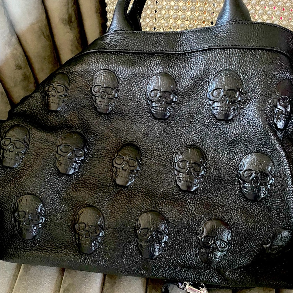 NEW IOpelle “Antonio Cristiano“ High end Italian leather black skulls Ha…